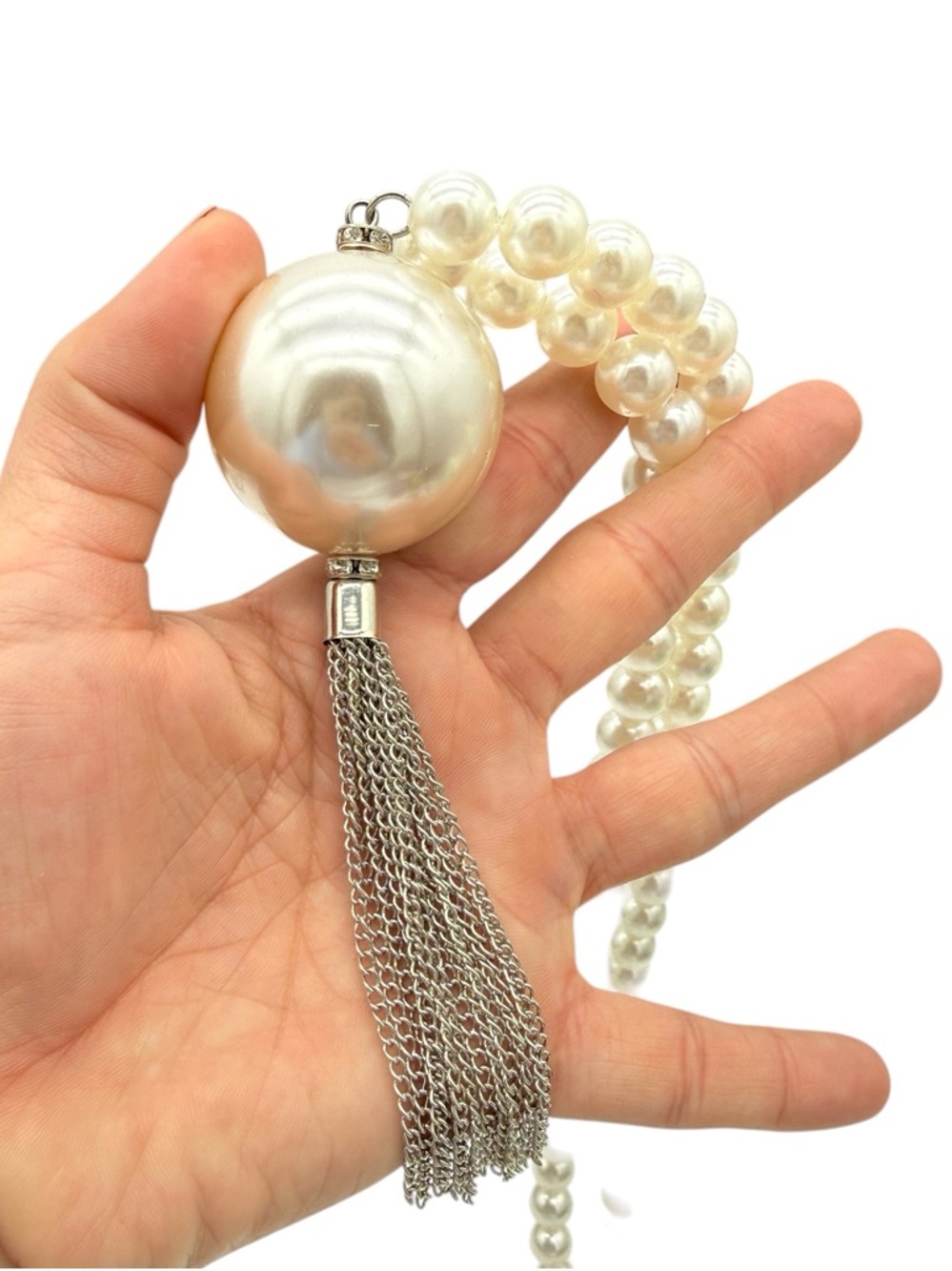 Classic White Faux Pearl Tassel Necklace - Picture 7 of 7